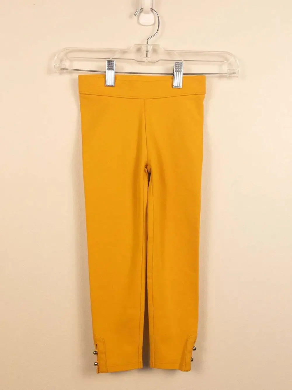 Janie and Jack Mustard Yellow Ponte Knit Legging, Gold-Tone Button Detail Size 4